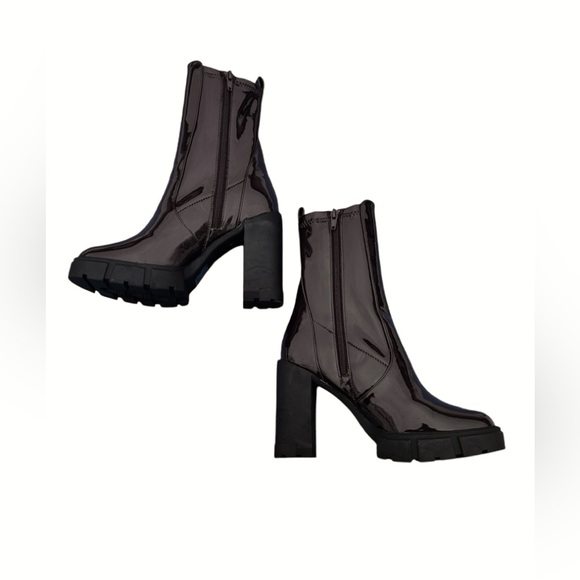 ALDO Women’s Ankle Boots Lug Sole Heeled Platform Glossy Dark Brown - Size 8.5 - Picture 6 of 7